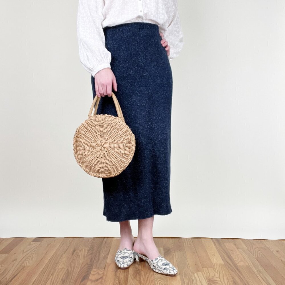 Vintage Wool Blend Column Midi Maxi Skirt Knit High Rise Long Casual Fall Winter